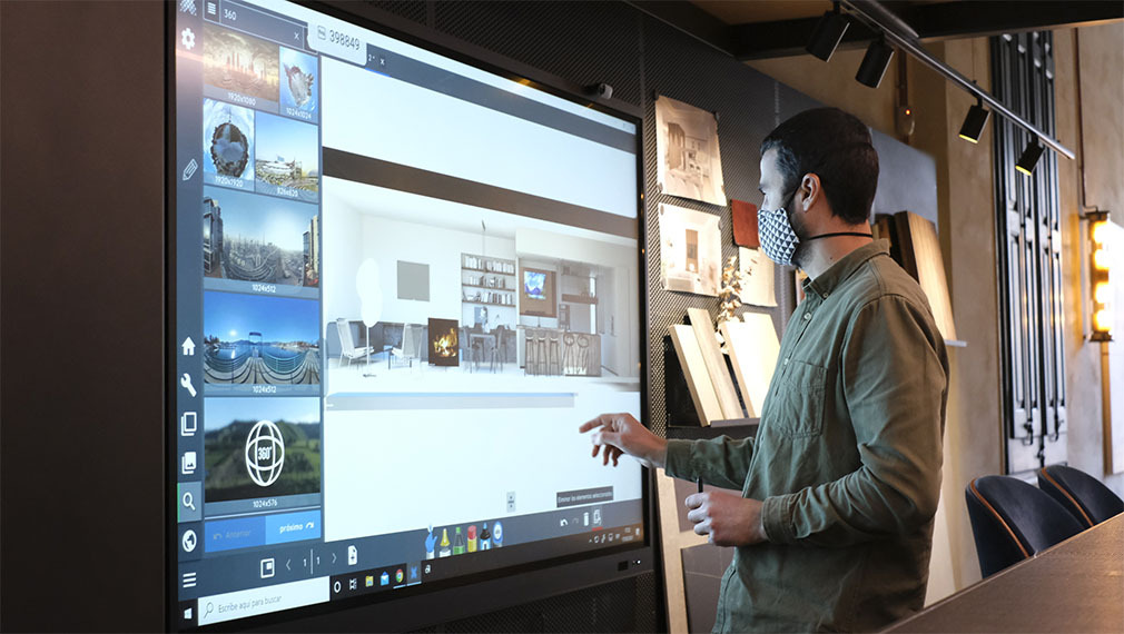 Coblonal gestaltet Ihre Innenarchitekturprojekte mit dem interaktiven Monitor Clevertouch und seiner LYNX Blackboard-Software