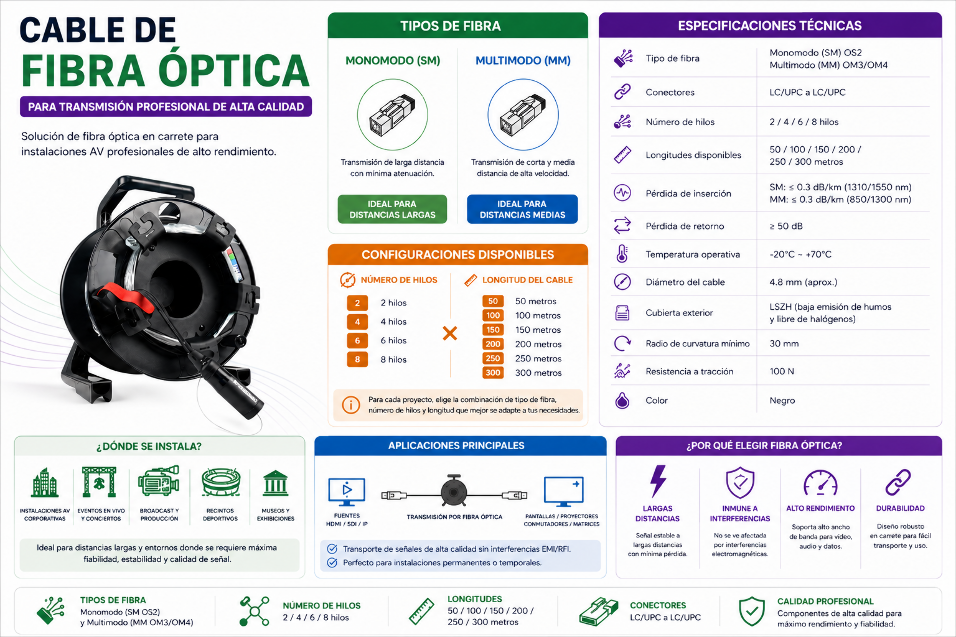 RGBLINK CABLE FIBRA MONOMODO 2 HILOS LC A LC CARRETE INCLUIDO 150M_0